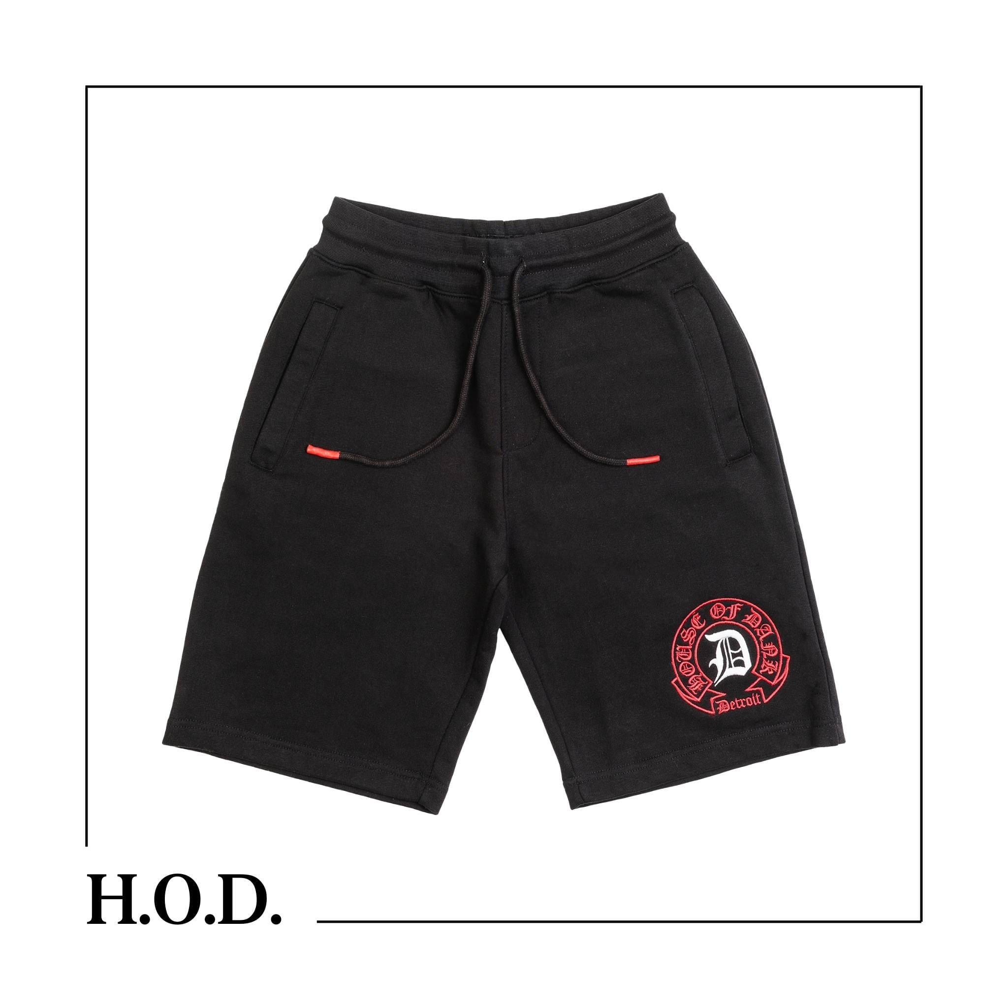 H.O.D. x Tie High Black Arched Banners Shorts