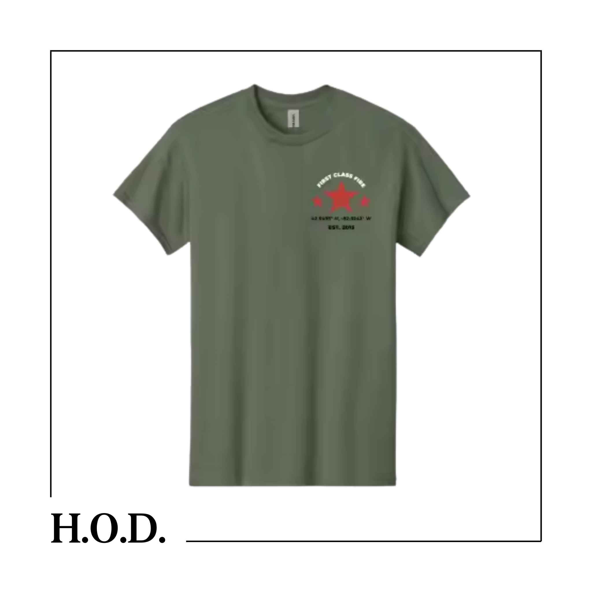 H.O.D. x A.B.E. First Class Fire Short Sleeve Tee Army Green L