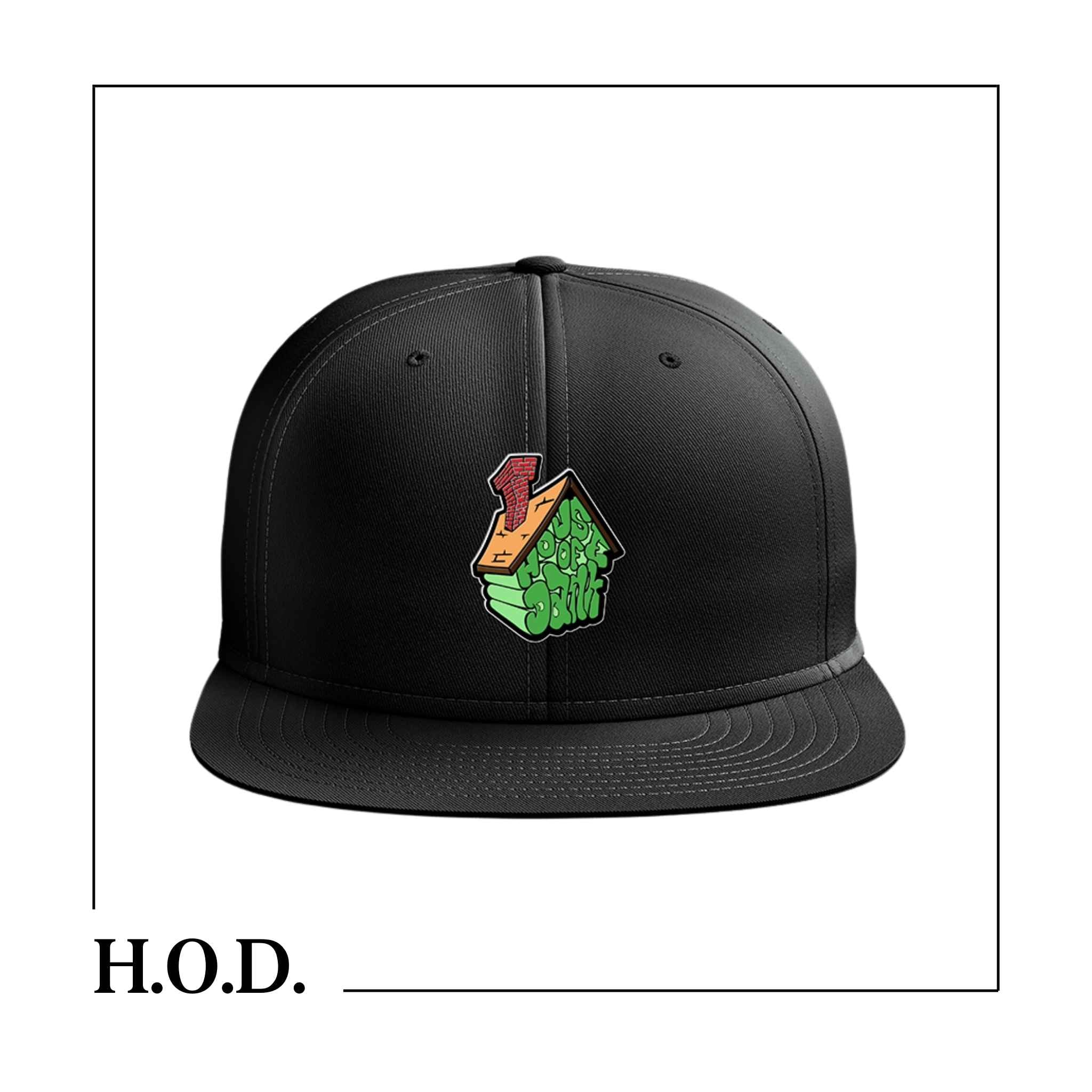 H.O.D. XL House &amp; Embroidered Icon Black Flat Snapback Hat